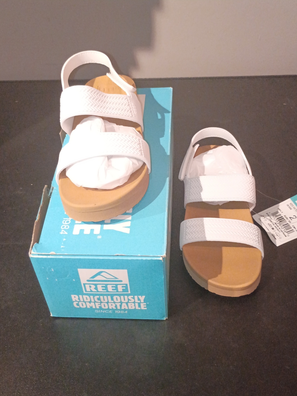 Reef Kids White Double-Strap Sandals with Tan Footbed - Picture 5 of 6